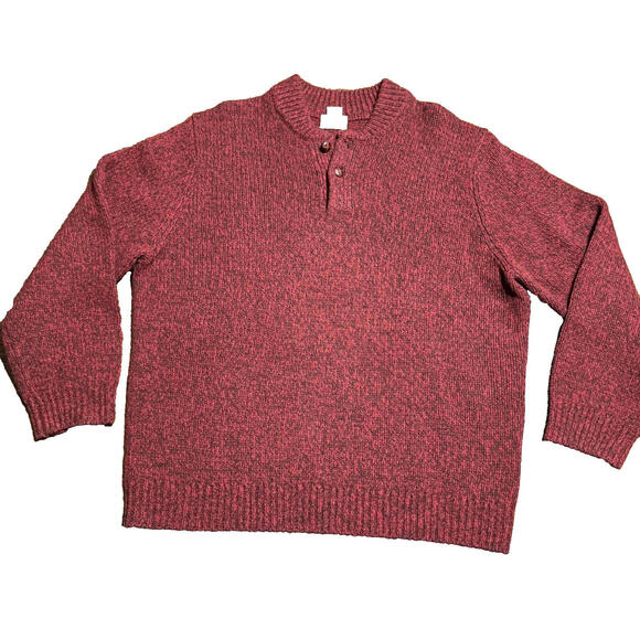 Vintage LL Bean Sweater Men's XL Marled 100% Lamb's Wool Henley Pullover Red